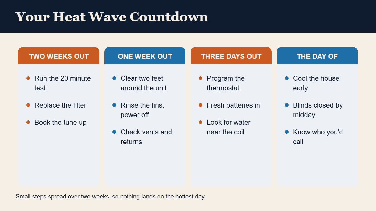 Two week countdown of AC tasks before the first heat wave